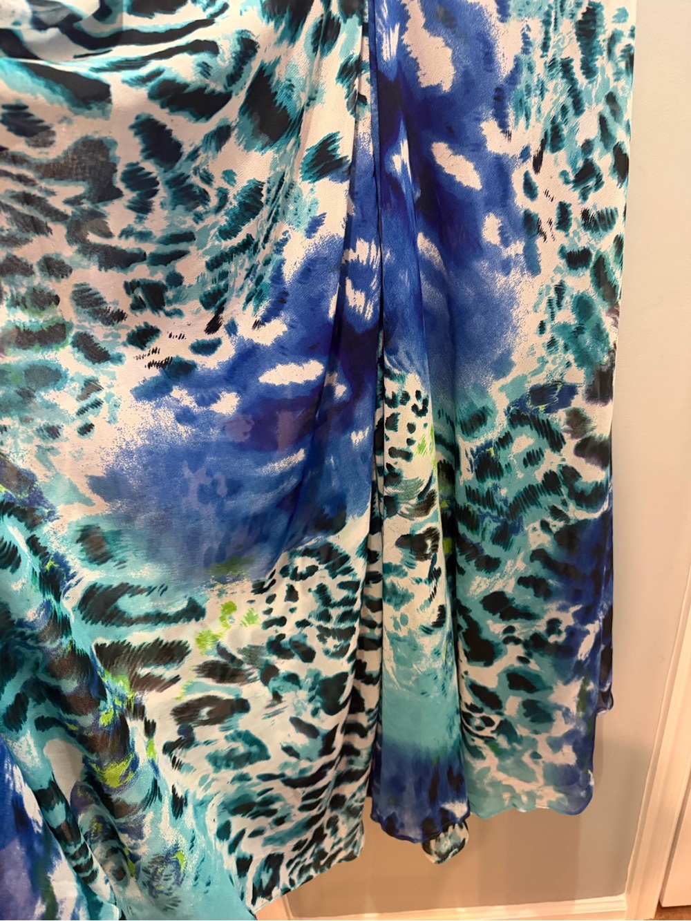 VENUS Blue & Aqua Leopard-Print Maxi Beach Coverup Resort Beach Vacation OS - Picture 5 of 6